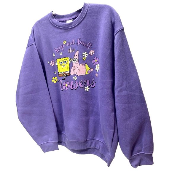 Purple SpongeBob Hoodie SquarePants and Patrick Flowers Sweatshirt Women’s Large - Picture 8 of 9